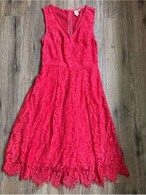 Seen Worn Kept Sleeveless Lace A-Line Dress Women’s 4 Red Spring Wedding Summer